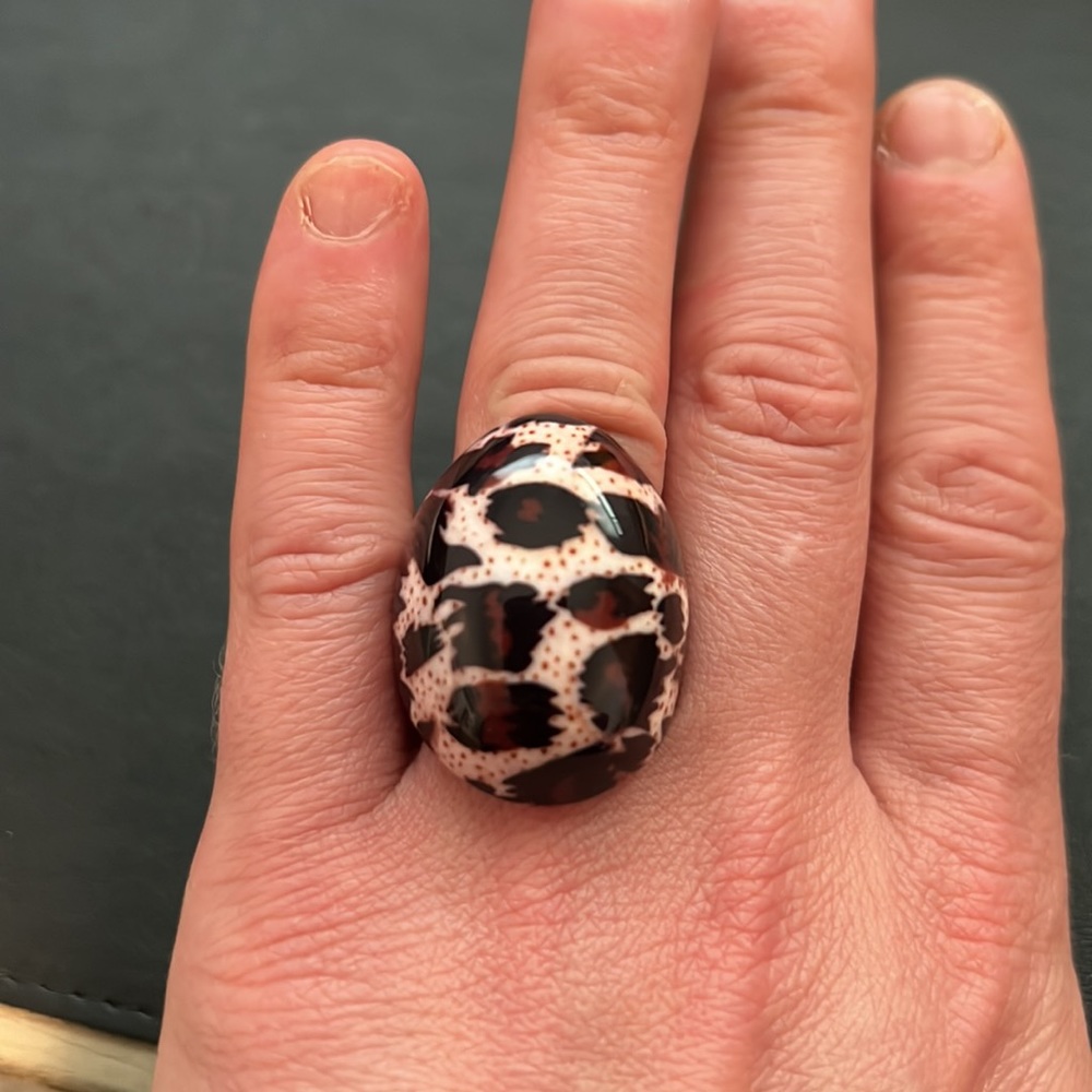 Vintage Plastic Ring, Leopard Print, Retro, Boho, Size 7.75
